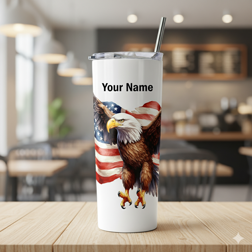 "Eagle and American Flag" 20 oz Thermal Tumbler|Personalized