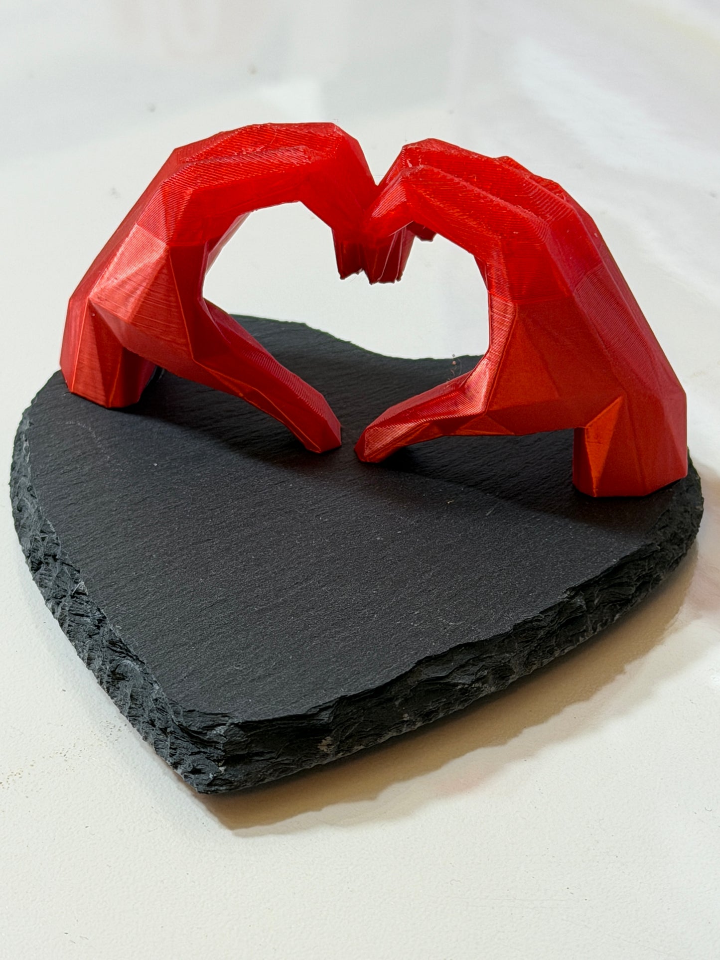 "Hand in Hand - Eternal Love" 3D Sculpted Translucent Heart on Natural Slate