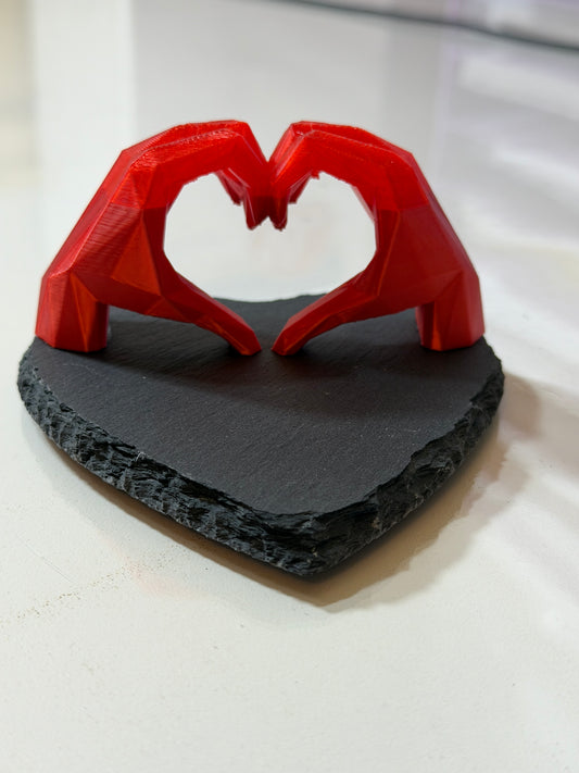 "Hand in Hand - Eternal Love" 3D Sculpted Translucent Heart on Natural Slate