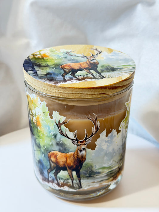 Deer in Nature 14 oz Candle - Tropical Coconut Scent | Soy Candle with Decorative Lid