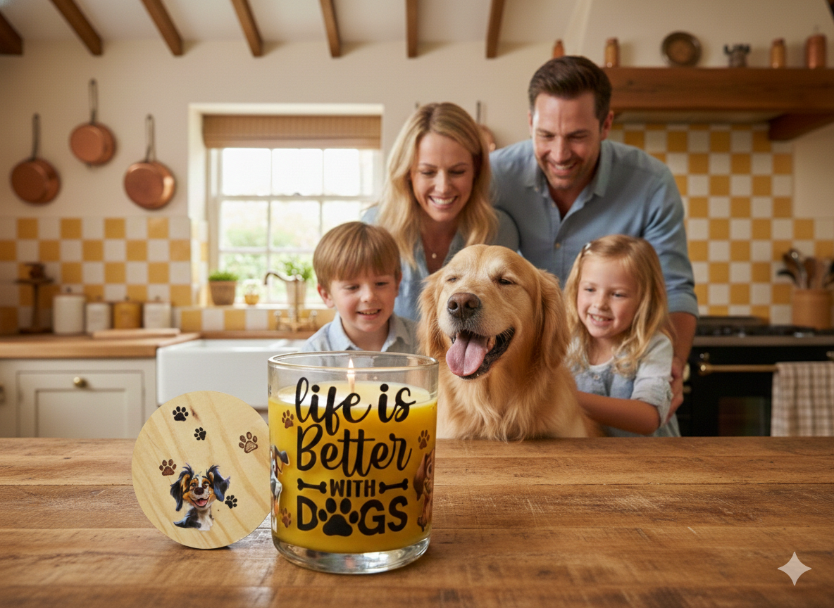 "Life is Better with Dogs" 14 oz Candle - Bright Citrus Scented Soy Candle | Dog Lover Gift