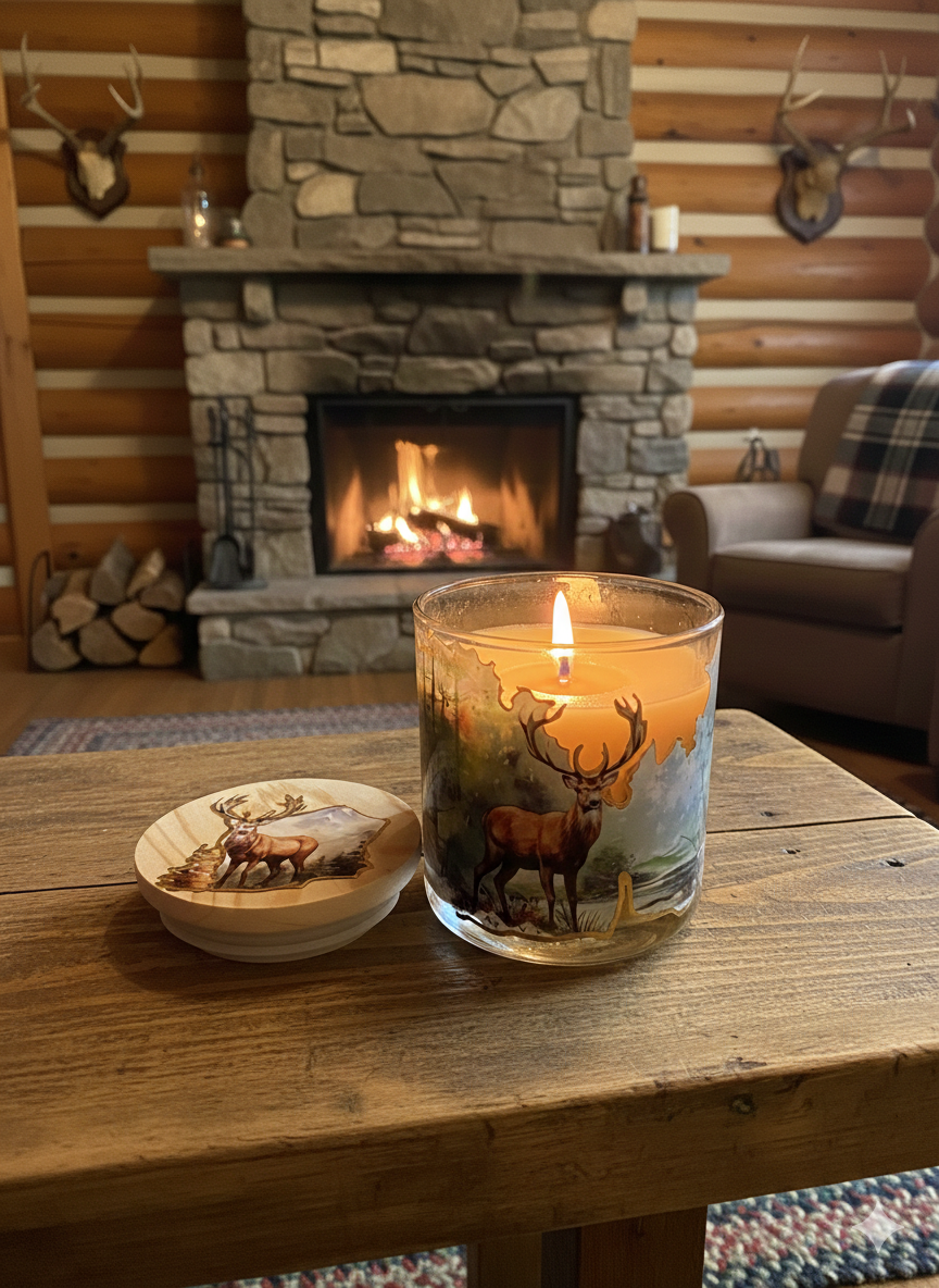 "Deer in Nature" One-of-a-Kind Candle with Golden Accents| Personalized