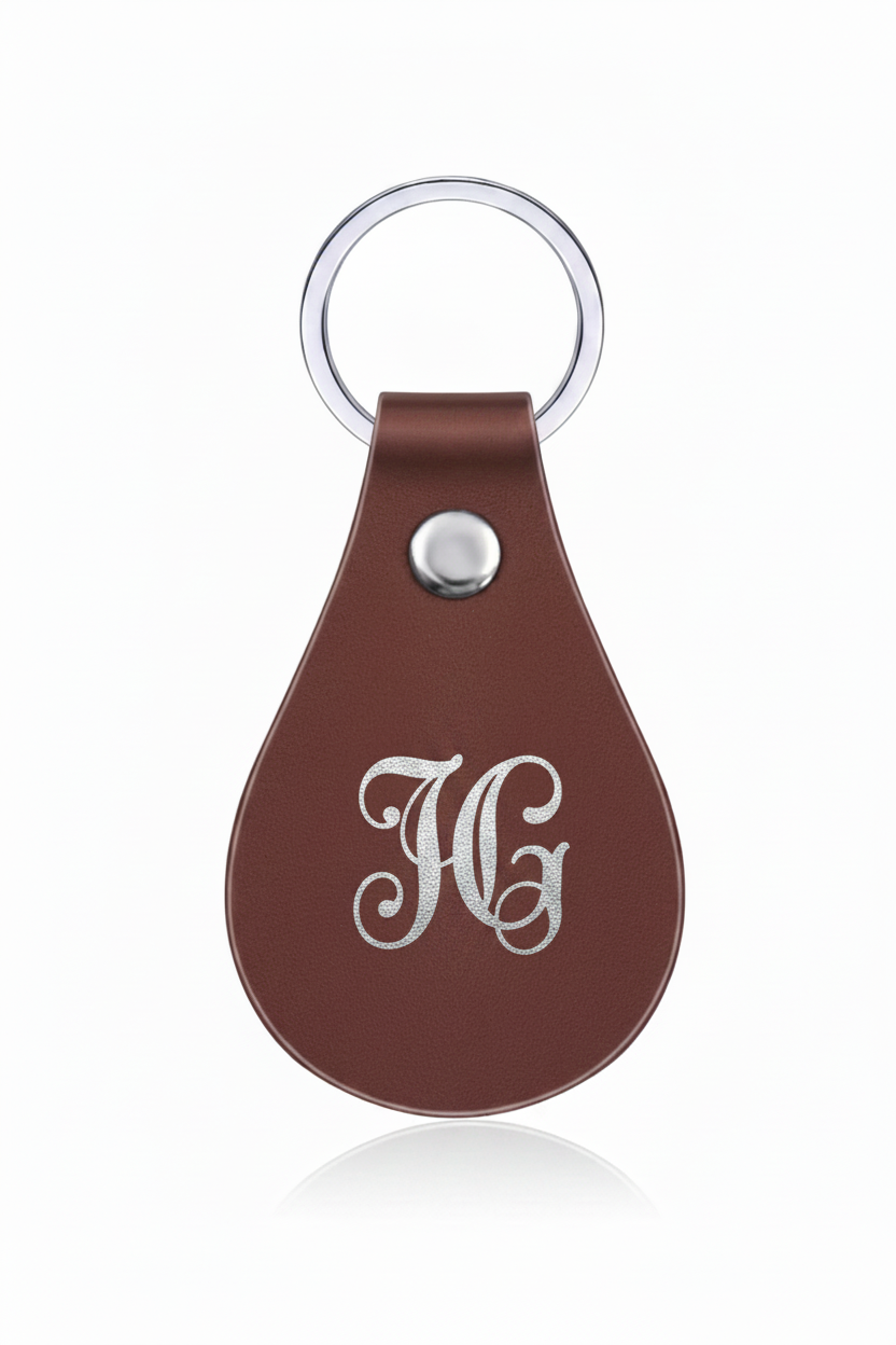 Leather Key Tag Silver JG Monogram