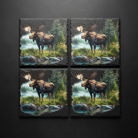 Maine Moose Slate Coaster Set of 4