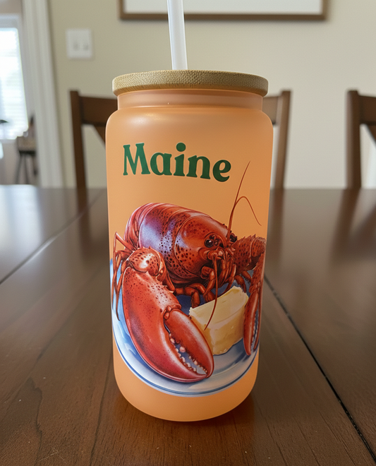 Maine Lobster Color-Changing Can Glass - Personalized 16 oz UV Printed Drinkware with Lid & Straw