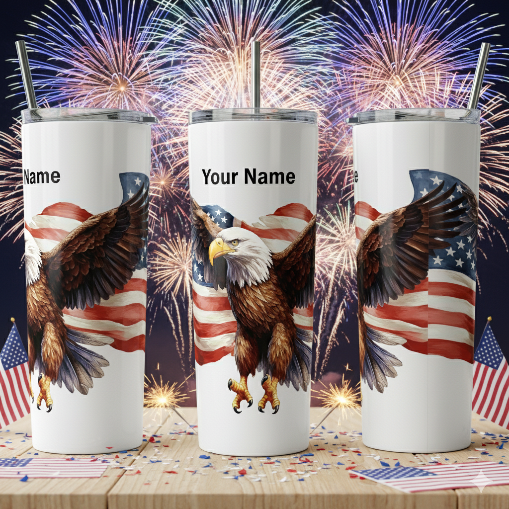 Eagle and American Flag Keepsake 20 oz Skinny Tumbler image 4