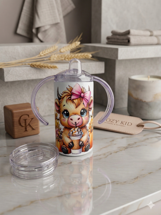 Personalized 12 oz Skinny Sippy Tumbler - Highland Cow