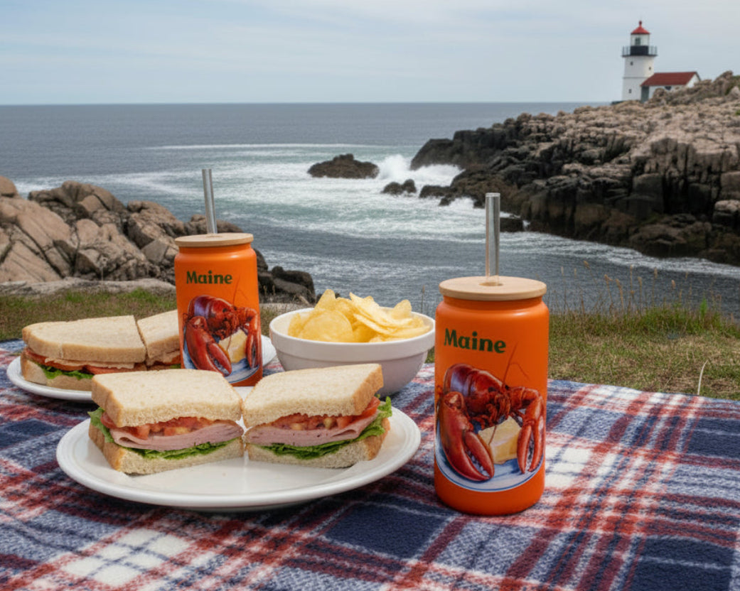 Can of Maine lobster seaside picnic