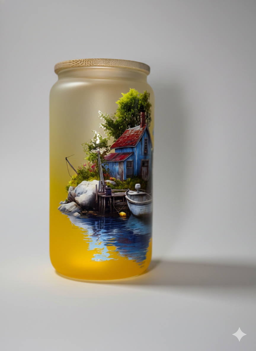 "Boat House" 16 oz Glass Can, Lid & Straw | Personalized
