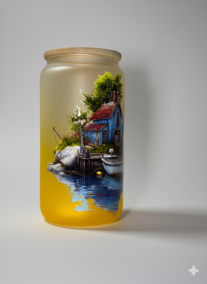 "Boat House" 16 oz Glass Can, Lid & Straw | Personalized