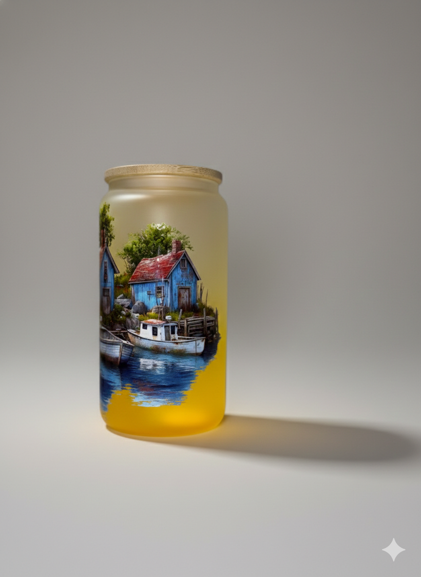 "Boat House" 16 oz Glass Can, Lid & Straw | Personalized
