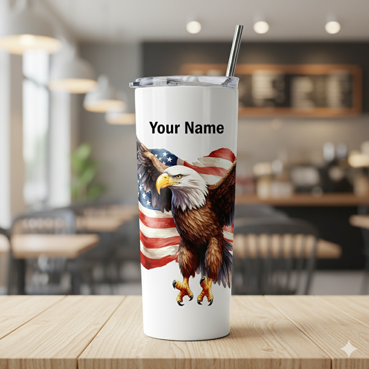 Eagle and American Flag Keepsake 20 oz Skinny Tumbler image 3