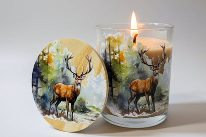 lid and candle decorated with Deer in nature