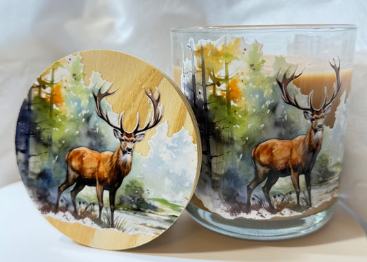 lid and candle decorated with Deer in nature