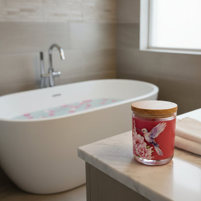hummingbird with rose in relaxing setting