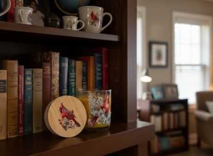 Bookshelf with books and decorative items in a living room setting