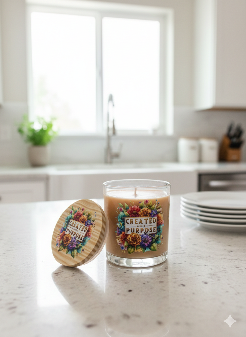 "Created with a Purpose" Tropical Coconut Scented Soy Candle - Inspirational Gift for New Beginnings