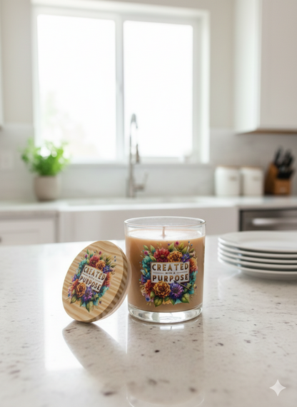 "Created with a Purpose" Tropical Coconut Scented Soy Candle - Inspirational Gift for New Beginnings