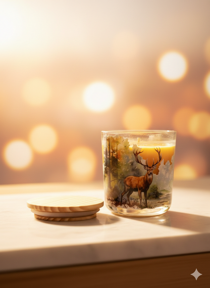 "Deer in Nature" Bright Citrus Scented Soy Candle - Personalized Outdoor Lover's Gift