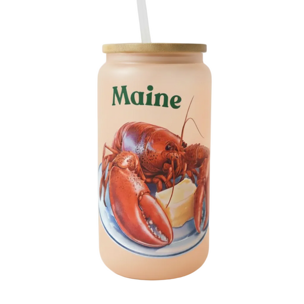 Jar with a lobster design and 'Maine' text on a white background