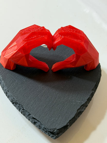 "Hand in Hand - Eternal Love" 3D Sculpted Translucent Heart on Natural Slate