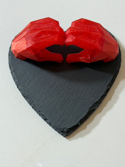 "Hand in Hand - Eternal Love" 3D Sculpted Translucent Heart on Natural Slate