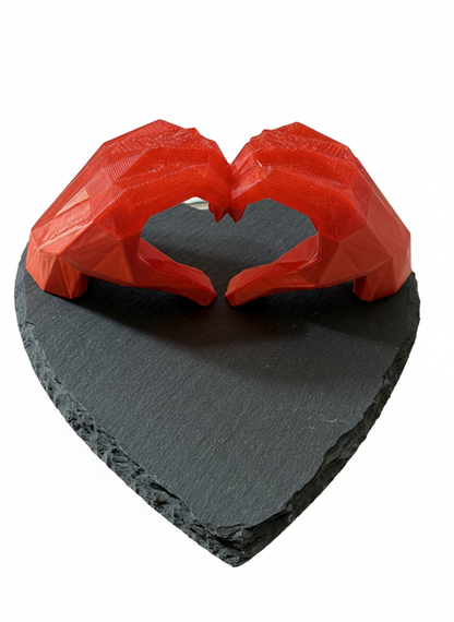 "Hand in Hand - Eternal Love" 3D Sculpted Translucent Heart on Natural Slate