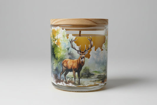 "Deer in Nature" Bright Citrus Scented Soy Candle - Personalized Outdoor Lover's Gift