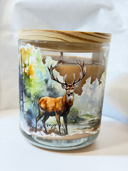 Deer in Nature 14 oz Candle - Tropical Coconut Scent | Soy Candle with Decorative Lid