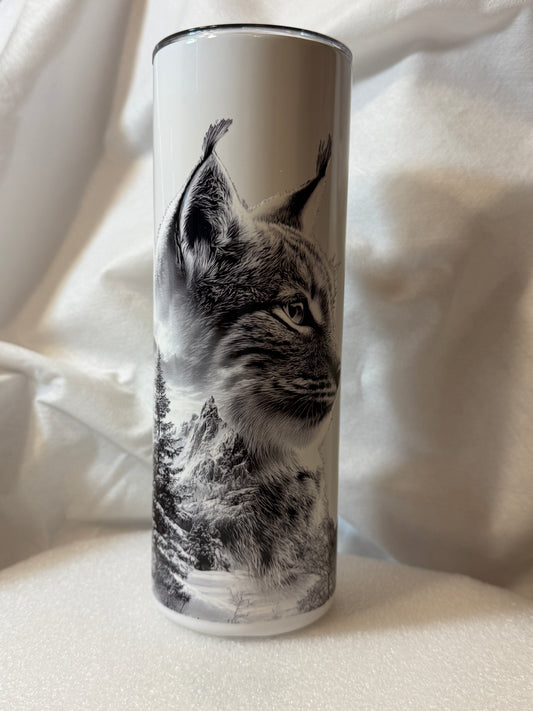 Lynx Color-Changing Tumbler 20oz | UV Reactive Pink | Personalized Wildlife Thermal Insulated