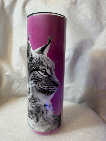 Lynx Color-Changing Tumbler 20oz | UV Reactive Pink | Personalized Wildlife Thermal Insulated