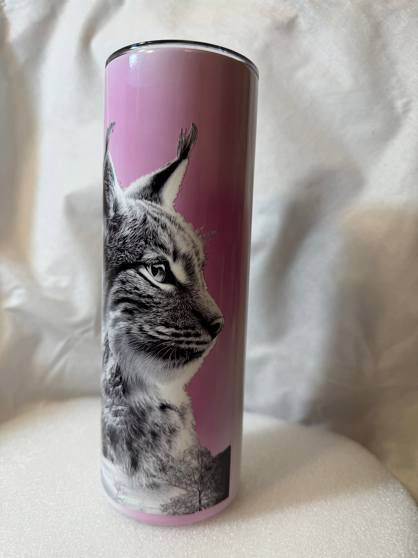 Lynx Color-Changing Tumbler 20oz | UV Reactive Pink | Personalized Wildlife Thermal Insulated