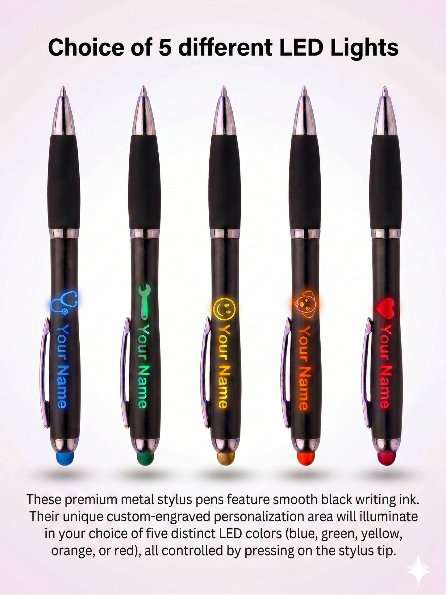 Personalized Laser Engraved LED Lighted Ink Pens 5 Color Choices