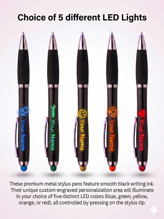 Personalized Laser Engraved LED Lighted Ink Pens 5 Color Choices