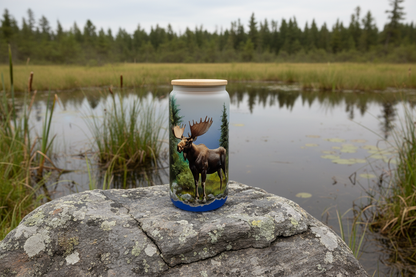"Moose in Nature" 16 oz Glass Can, Lid & Straw | Personalized