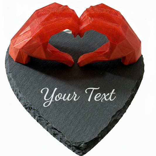 "Hand in Hand - Eternal Love" 3D Sculpted Translucent Heart on Natural Slate