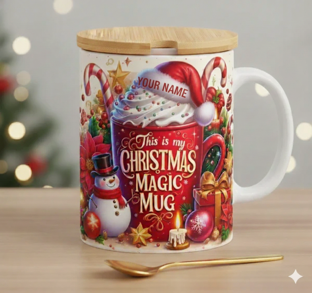 Christmas Magic 10 oz Coffee Mug - Personalized Holiday Mug with Festive Design