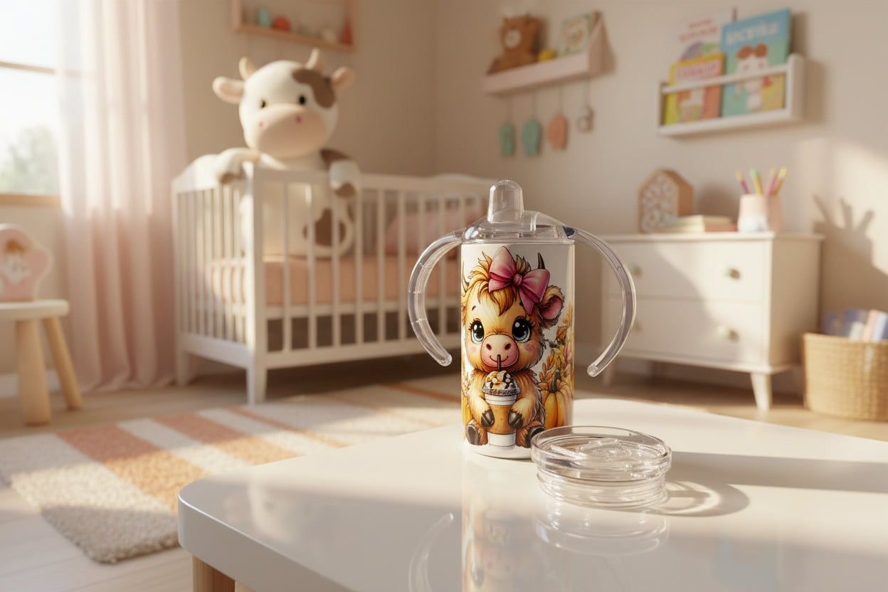 Personalized 12 oz Skinny Sippy Tumbler - Highland Cow