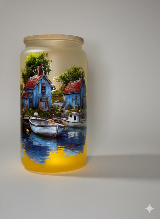 "Boat House" 16 oz Glass Can, Lid & Straw | Personalized