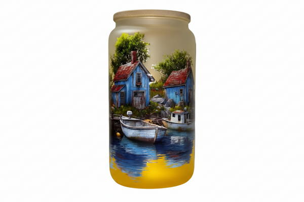 "Boat House" 16 oz Glass Can, Lid & Straw | Personalized