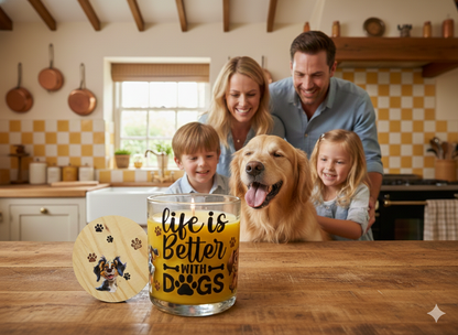 "Life is Better with Dogs" 14 oz Candle - Bright Citrus Scented Soy Candle | Dog Lover Gift