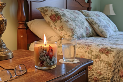 "Cardinal on Floral Branch" 14 oz Candle - Tropical Coconut Scented Soy Candle | Nature Lover Gift