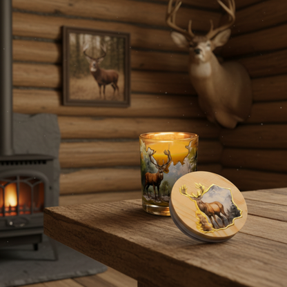 "Deer in Nature" One-of-a-Kind Candle with Golden Accents| Personalized