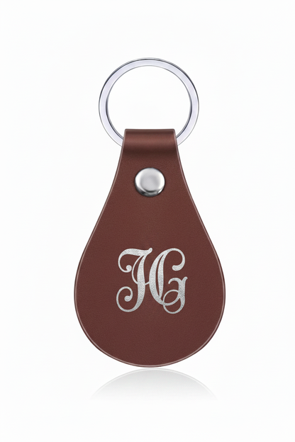 Leather Key Tag Silver JG Monogram