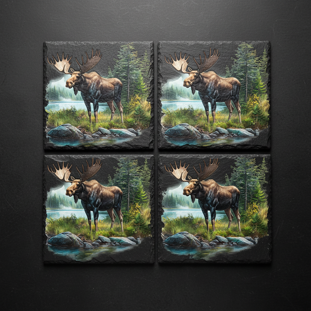 Maine Moose Slate Coaster Set of 4