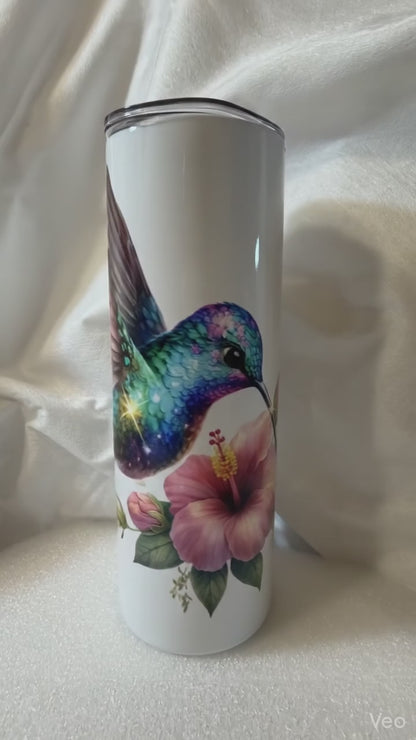 Color-Changing Hummingbird 20 oz Thermal Tumbler - UV Reactive Hibiscus Design | Personalized Insulated Tumbler