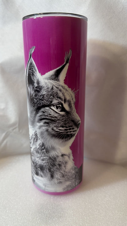 Lynx Color-Changing Tumbler 20oz | UV Reactive Pink | Personalized Wildlife Thermal Insulated