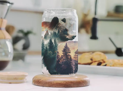 "Bear" 16 oz Glass Can, Lid & Straw | Personalized