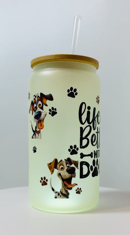 Life is Better with Dogs Color-Changing Can Glass 16oz | Yellow Cold-Activated Personalized