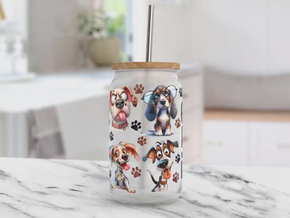 "Life is Better With Dogs" 16 oz Glass Can, Lid & Straw | Personalized